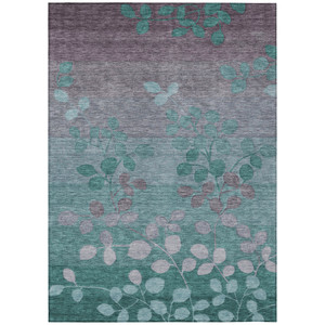9' X 12' Teal Blue And Gray Floral Washable Indoor Outdoor Area Rug - Teal Blue, Gray