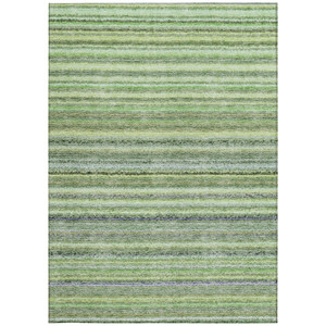 9' X 12' Artichoke Green And Olive Green Striped Washable Indoor Outdoor Area Rug