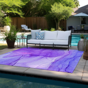 9' X 12' Purple Abstract Washable Non Skid Indoor Outdoor Area Rug - 608219257132