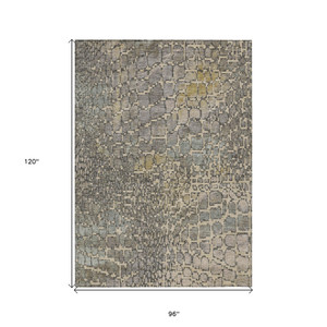 8' X 10' Ivory Gray And Black Abstract Washable Indoor Outdoor Area Rug