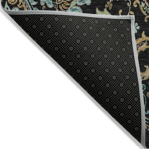 10' X 14' Black and Gold Paisley Washable Indoor Outdoor Area Rug