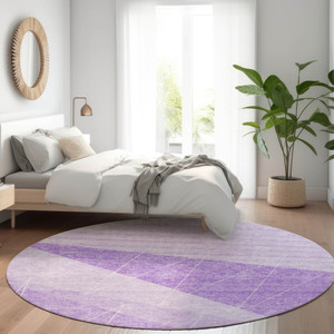 8' Lavender And Purple Round Geometric Washable Indoor Outdoor Area Rug