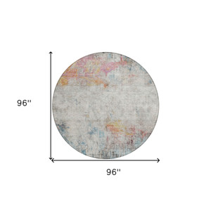 8' Teal Blue Round Abstract Washable Indoor Outdoor Area Rug - 880016783551