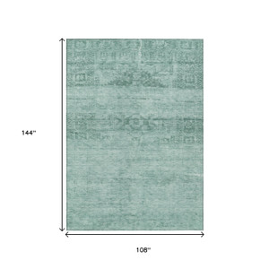 9' X 12' Aqua And Teal Blue Medallion Washable Indoor Outdoor Area Rug