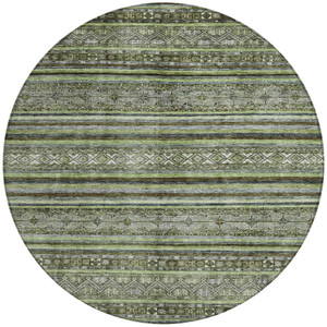 8' Olive Green Gray And Fern Green Round Southwestern Washable Indoor Outdoor Area Rug