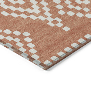 8' X 10' Salmon And Ivory Geometric Washable Indoor Outdoor Area Rug Transitional Style - Salmon, Ivory Color