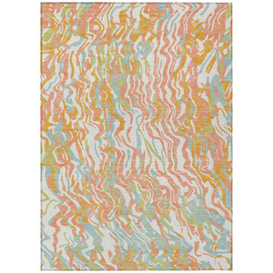 9' X 12' Coral Green And Copper Abstract Washable Indoor Outdoor Area Rug