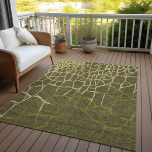 9' X 12' Olive Green And Dark Green Abstract Washable Indoor Outdoor Area Rug