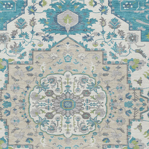 8' X 10' Teal Blue Green And Ivory Oriental Washable Indoor Outdoor Area Rug