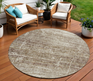 8' Brown Beige And Taupe Round Abstract Washable Indoor Outdoor Area Rug - 608219242510