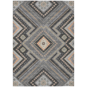9' X 12' Gray Charcoal And Pink Tribal Washable Indoor Outdoor Area Rug