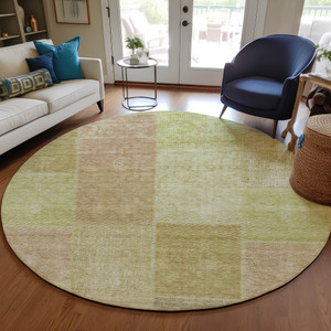 8' Green Copper And Mint Green Round Patchwork Washable Indoor Outdoor Area Rug