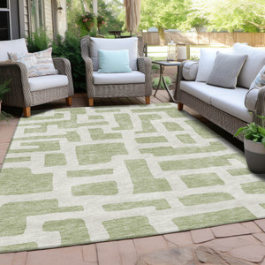 10' X 14' Artichoke Green And Ivory Abstract Washable Indoor Outdoor Area Rug - 608219088941