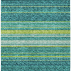 9' X 12' Teal Blue Lime Green And Turquoise Striped Washable Indoor Outdoor Area Rug