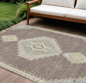 8' X 10' Taupe Gray And Ivory Oriental Washable Indoor Outdoor Area Rug