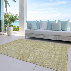 8' X 10' Tan And Beige Floral Washable Indoor Outdoor Area Rug