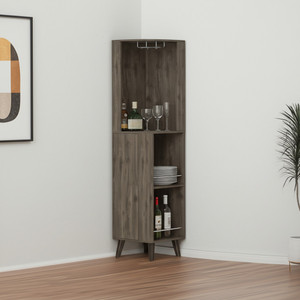 73" Dark Brown Wood Corner Bar Cabinet With One Drawer