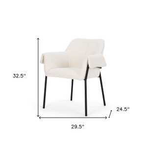 Cream and Black Boucle And Metal Dining Arm Chair - 880016816877