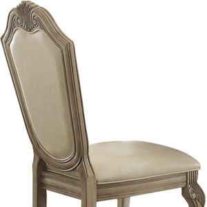 Set of Two Antiqued White Upholstered Faux Leather Dining Side Chairs