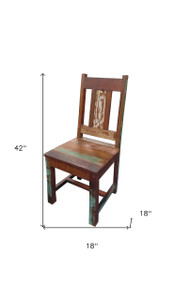 Set of Two Brown Wood Slat Back Dining Side Chairs - 608219089504