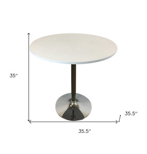 36" Black and Silver Wood and Metal Pedestal Base Round Top Dining Table - 880016483697