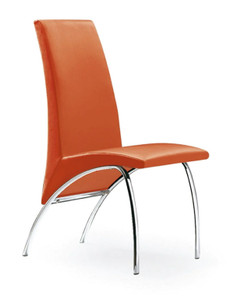 Set of Two Orange And Silver Upholstered Faux Leather Dining Side Chairs