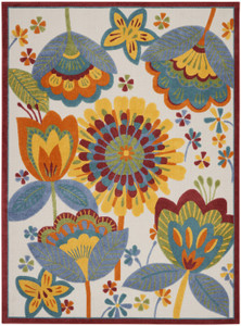 12' X 15' White Yellow And Blue Floral Non Skid Indoor Outdoor Area Rug - 606114455547