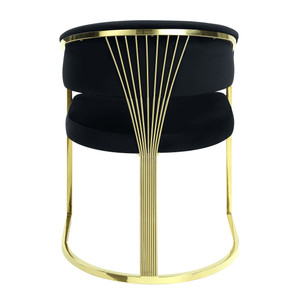 Black and Gold Upholstered Velvet Partially Open Back Dining Side Chair