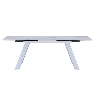 71" Gray and White Ceramic and Metal Self-Storing Leaf Extendable Dining Table