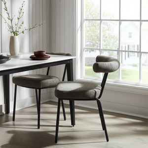 Set of Two Green and Black Upholstered Chenille Open Back Dining Side Chairs