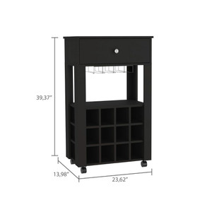 Black Rolling Bar Cart With Wine Storage - 606114837831