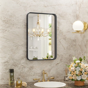 30" Black Metal Floating Framed Bathroom Vanity Mirror