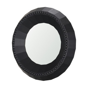 30" Black Solid Wood Faceted And Beaded Round Framed Accent Mirror
