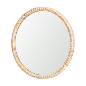 30" Natural Solid Wood Beaded Round Framed Accent Mirror
