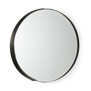 24" Black Metal Round Framed Accent Mirror