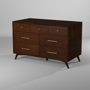 60" Walnut Solid Wood Seven Drawer Double Dresser - 608219063078