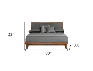 Gray and Brown Wood And Linen King Bed Frame