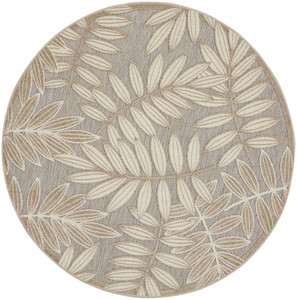 5’ Round Natural Leaves Indoor Outdoor Area Rug - 4512822811956
