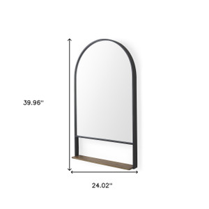 40" Black Metal Arch Framed Accent Mirror With Shelf