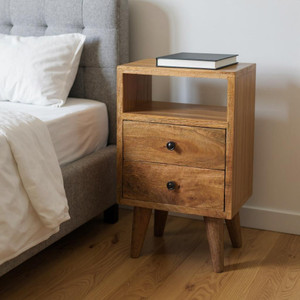 20" Oak Solid Wood Two Drawer Nightstand
