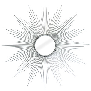 32" Silver Metal Sunburst Geometric Framed Accent Mirror