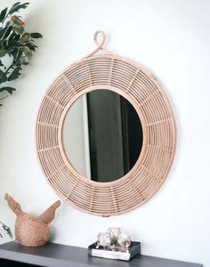 Natural Round Framed Accent Mirror - 606114846369