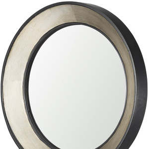 22" Champagne And Dark Brown Metal And Solid Wood Round Framed Accent Mirror