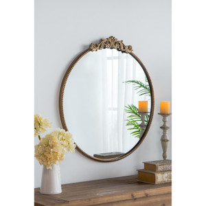 32" Gold Crowned Top Iron Framed Accent Mirror