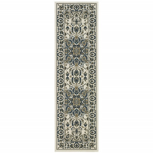 2' X 8' Ivory Oriental Stain Resistant Indoor Outdoor Area Rug - 606114582397