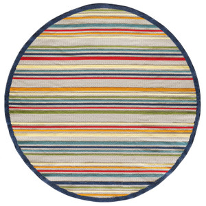 8’ Round Navy Colorful Striped Indoor Outdoor Area Rug - 606114630531 8’ Round Navy Colorful Striped Indoor Outdoor Area Rug - 606114630531