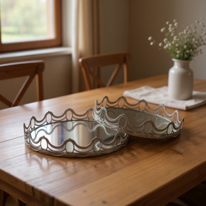 Set of Two Gold Round Ornate Framed Accent Mirrors