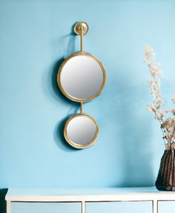 29" Gold Round Iron Framed Accent Mirror