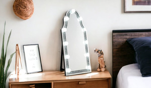 63" Mirrored & Faux Diamonds Cheval Standing Mirror - 606114862130