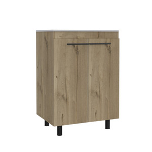 24" Oak Wood Freestanding Double Door Bathroom Vanity With White Sink